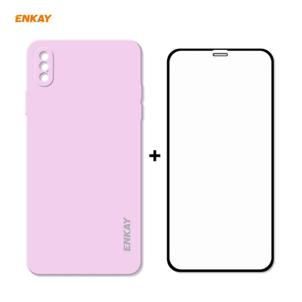 ENKAY ENK-PC0722 Hat-Prince Liquid Silicone Straight Edge Shockproof Protective Case + 0.26mm 9H 2.5D Full Glue Full Screen Tempered Glass Film For iPhone XS Max(Purple)-garmade.com