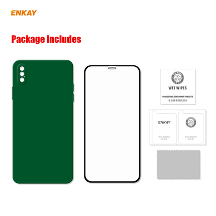 ENKAY ENK-PC0722 Hat-Prince Liquid Silicone Straight Edge Shockproof Protective Case + 0.26mm 9H 2.5D Full Glue Full Screen Tempered Glass Film For iPhone XS Max(White)-garmade.com