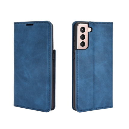 For Samsung Galaxy S21 5G Retro-skin Business Magnetic Suction Leather Case with Holder & Card Slots & Wallet(Dark Blue)-garmade.com