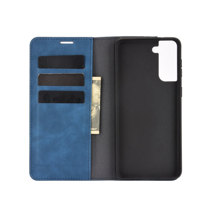 For Samsung Galaxy S21 5G Retro-skin Business Magnetic Suction Leather Case with Holder & Card Slots & Wallet(Dark Blue)-garmade.com
