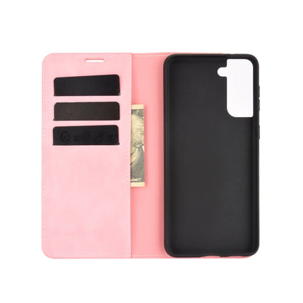 For Samsung Galaxy S21 5G Retro-skin Business Magnetic Suction Leather Case with Holder & Card Slots & Wallet(Pink)-garmade.com