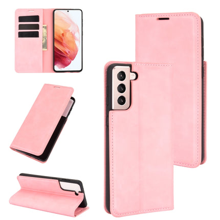 For Samsung Galaxy S21 5G Retro-skin Business Magnetic Suction Leather Case with Holder & Card Slots & Wallet(Pink)-garmade.com
