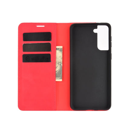 For Samsung Galaxy S21 5G Retro-skin Business Magnetic Suction Leather Case with Holder & Card Slots & Wallet(Red)-garmade.com