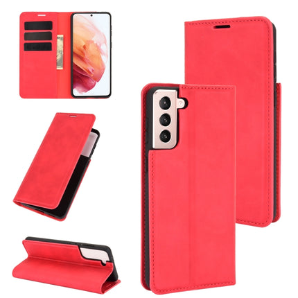 For Samsung Galaxy S21 5G Retro-skin Business Magnetic Suction Leather Case with Holder & Card Slots & Wallet(Red)-garmade.com