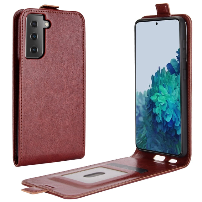 For Samsung Galaxy S21 5G R64 Texture Single Vertical Flip Leather Protective Case with Card Slots & Photo Frame(Brown)-garmade.com