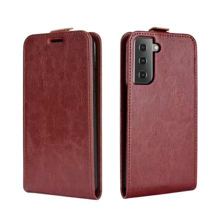 For Samsung Galaxy S21 5G R64 Texture Single Vertical Flip Leather Protective Case with Card Slots & Photo Frame(Brown)-garmade.com