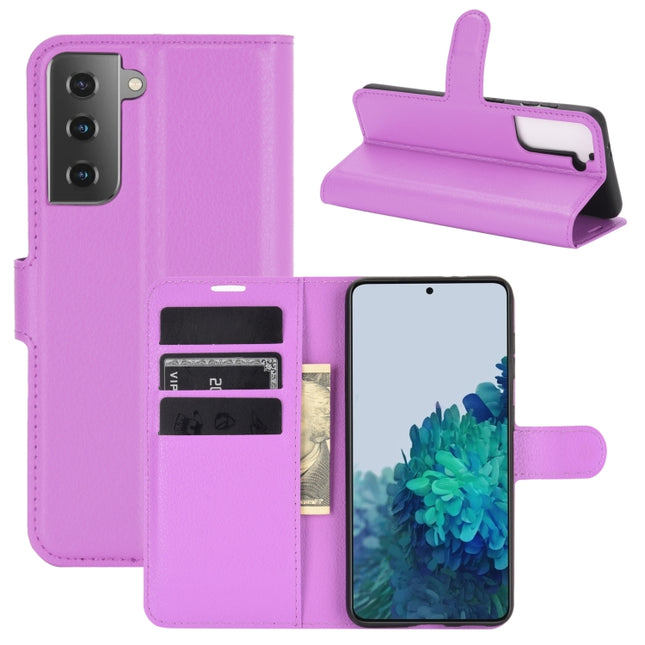 For Samsung Galaxy S21 5G Litchi Texture Horizontal Flip Protective Case with Holder & Card Slots & Wallet(Purple)-garmade.com