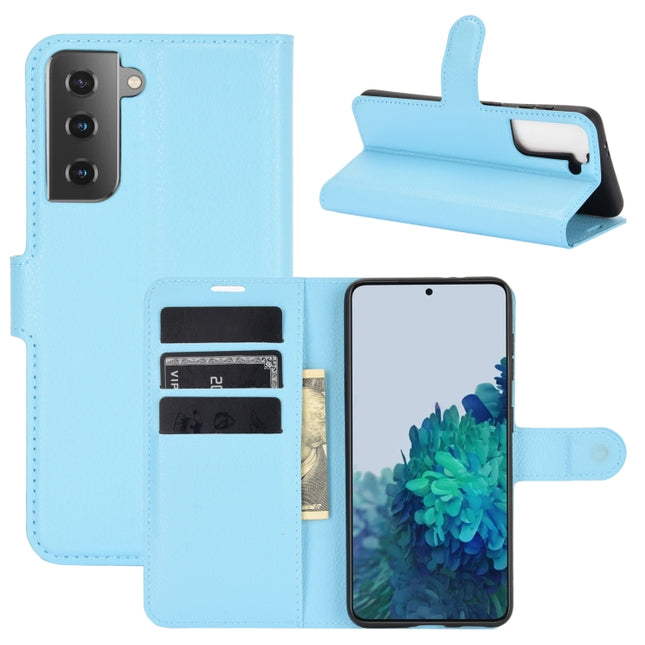 For Samsung Galaxy S21 5G Litchi Texture Horizontal Flip Protective Case with Holder & Card Slots & Wallet(Blue)-garmade.com