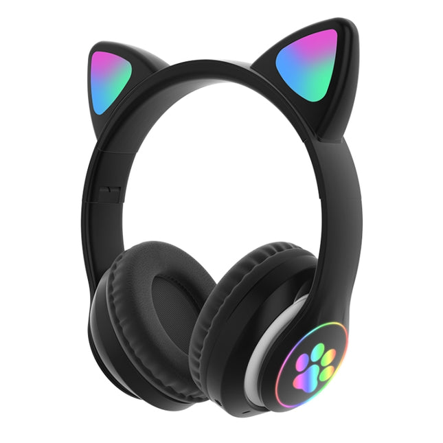 T&G TN-28 3.5mm Bluetooth 5.0 Dual Connection RGB Cat Ear Bass Stereo Noise-cancelling Headphones Support TF Card With Mic(Black)-garmade.com