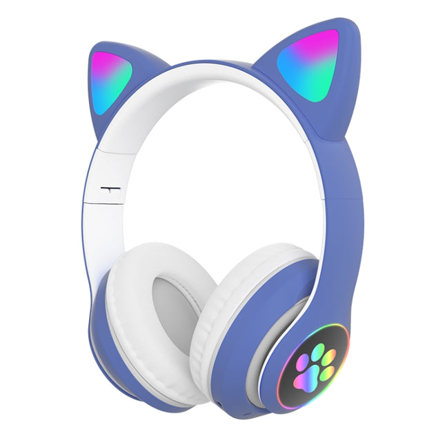 T&G TN-28 3.5mm Bluetooth 5.0 Dual Connection RGB Cat Ear Bass Stereo Noise-cancelling Headphones Support TF Card With Mic(Blue)-garmade.com