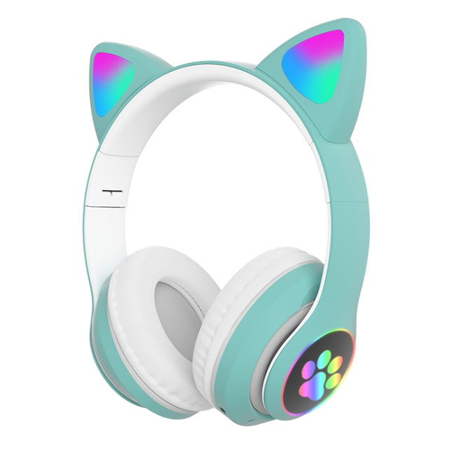 T&G TN-28 3.5mm Bluetooth 5.0 Dual Connection RGB Cat Ear Bass Stereo Noise-cancelling Headphones Support TF Card With Mic(Green)-garmade.com