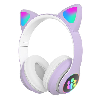 T&G TN-28 3.5mm Bluetooth 5.0 Dual Connection RGB Cat Ear Bass Stereo Noise-cancelling Headphones Support TF Card With Mic(Purple)-garmade.com