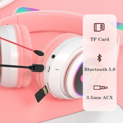 T&G TN-28 3.5mm Bluetooth 5.0 Dual Connection RGB Cat Ear Bass Stereo Noise-cancelling Headphones Support TF Card With Mic(Purple)-garmade.com