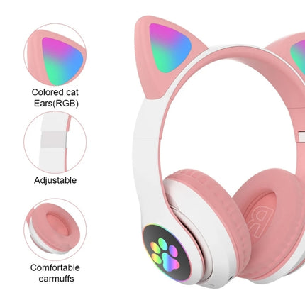 T&G TN-28 3.5mm Bluetooth 5.0 Dual Connection RGB Cat Ear Bass Stereo Noise-cancelling Headphones Support TF Card With Mic(Blue)-garmade.com