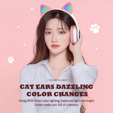 T&G TN-28 3.5mm Bluetooth 5.0 Dual Connection RGB Cat Ear Bass Stereo Noise-cancelling Headphones Support TF Card With Mic(Black)-garmade.com