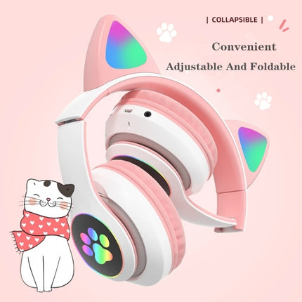 T&G TN-28 3.5mm Bluetooth 5.0 Dual Connection RGB Cat Ear Bass Stereo Noise-cancelling Headphones Support TF Card With Mic(Green)-garmade.com