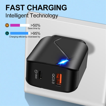 LZ-819A+C 18W QC3.0 USB + PD USB-C / Type-C Interface Travel Charger with Indicator Light + USB to USB-C / Type-C Fast Charging Data Cable Set, US Plug(White)-garmade.com