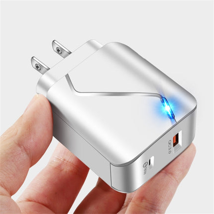 LZ-819A+C 18W QC3.0 USB + PD USB-C / Type-C Interface Travel Charger with Indicator Light + USB to USB-C / Type-C Fast Charging Data Cable Set, US Plug(White)-garmade.com