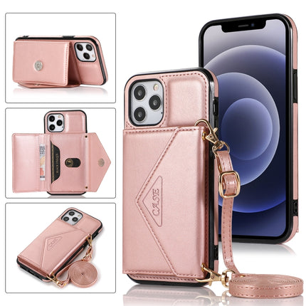 Multi-functional Cross-body Card Bag TPU+PU Back Cover Case with Holder & Card Slot & Wallet (Rose Gold)-garmade.com