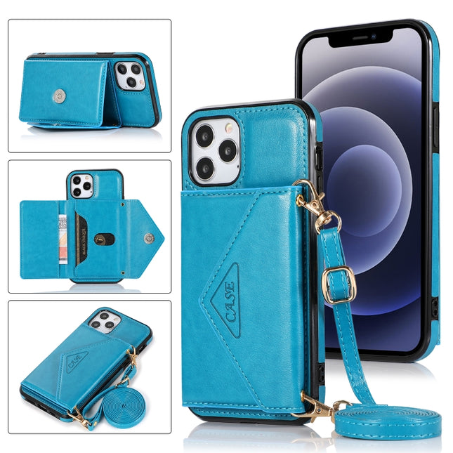 Multi-functional Cross-body Card Bag TPU+PU Back Cover Case with Holder & Card Slot & Wallet For iPhone 12 / 12 Pro(Blue)-garmade.com