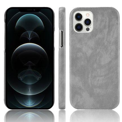 For iPhone 12 / 12 Pro Shockproof Litchi Texture PC + PU Case(Grey)-garmade.com