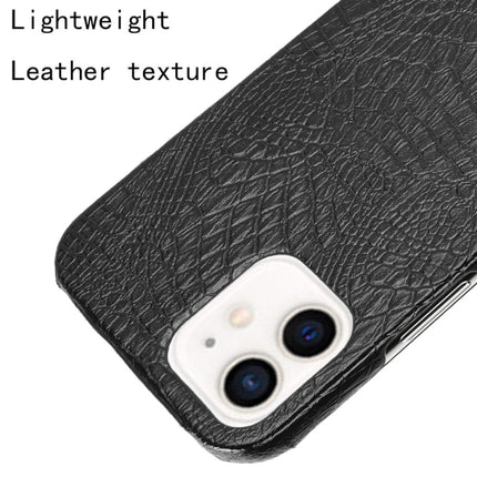 For iPhone 12 mini Shockproof Crocodile Texture PC + PU Case(Black)-garmade.com