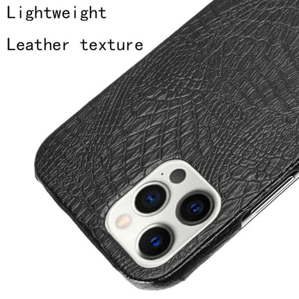 For iPhone 12 / 12 Pro Shockproof Crocodile Texture PC + PU Case(Black)-garmade.com