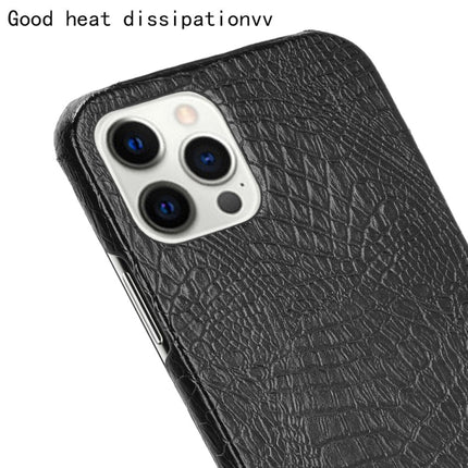 For iPhone 12 / 12 Pro Shockproof Crocodile Texture PC + PU Case(Black)-garmade.com