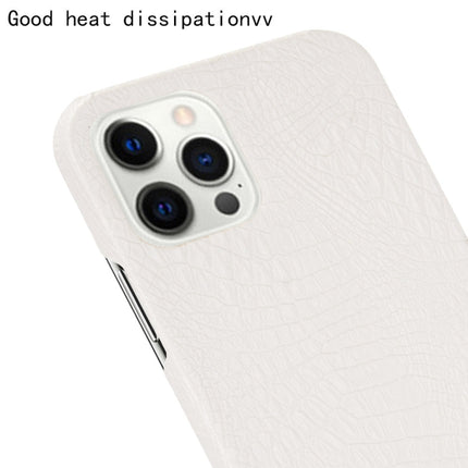 For iPhone 12 / 12 Pro Shockproof Crocodile Texture PC + PU Case(White)-garmade.com