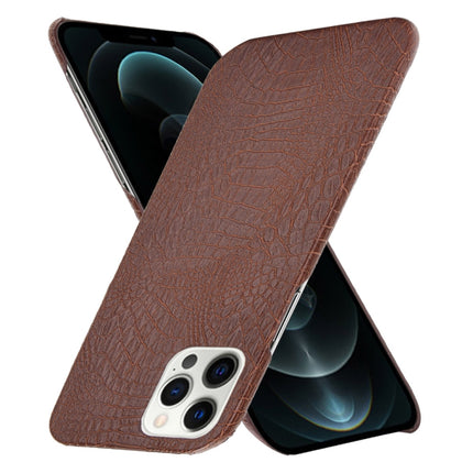 For iPhone 12 / 12 Pro Shockproof Crocodile Texture PC + PU Case(Brown)-garmade.com