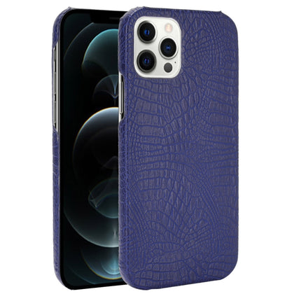 For iPhone 12 / 12 Pro Shockproof Crocodile Texture PC + PU Case(Blue)-garmade.com