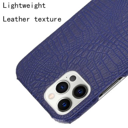 For iPhone 12 / 12 Pro Shockproof Crocodile Texture PC + PU Case(Blue)-garmade.com