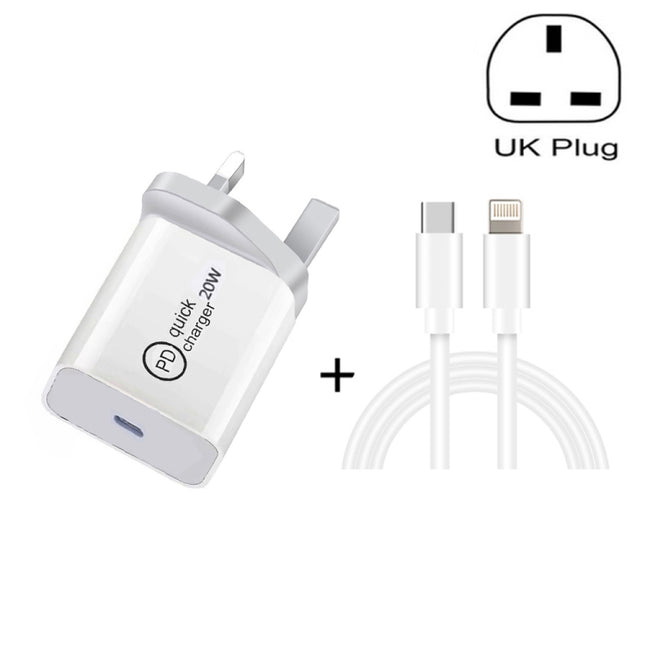 SDC-20W 2 in 1 PD 20W USB-C / Type-C Travel Charger + 3A PD3.0 USB-C / Type-C to 8 Pin Fast Charge Data Cable Set, Cable Length: 2m, UK Plug-garmade.com