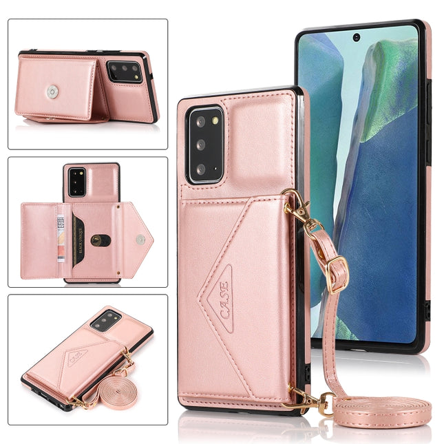 For Samsung Galaxy Note20 Multi-functional Cross-body Card Bag TPU+PU Back Cover Case with Holder & Card Slot & Wallet(Rose Gold)-garmade.com