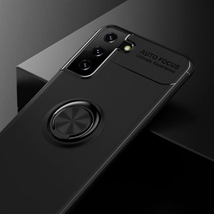 For Samsung Galaxy S21 5G Metal Ring Holder 360 Degree Rotating TPU Case(Black+Black)-garmade.com