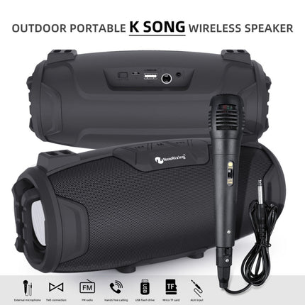 NewRixing NR3026M TWS Outdoor Portable K-song Bluetooth Speaker with Shoulder Strap & Microphone, Support TF Card / FM(Green)-garmade.com