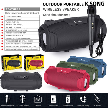 NewRixing NR3026M TWS Outdoor Portable K-song Bluetooth Speaker with Shoulder Strap & Microphone, Support TF Card / FM(Blue)-garmade.com