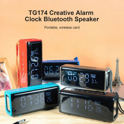 T&G TG174 TWS Mmirror Bluetooth Speaker, Support Alarm Clock / Time & Temperature Display / Micro SD Card / FM / MP3(Red)-garmade.com