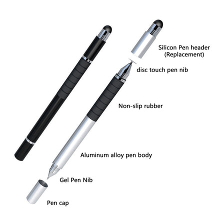 AT-12 3 in 1 Touch Screen Capacitive Pen with Common Writing Pen & Mobile Phone Writing Pen Function is Suitable for Apple / Huawei / Samsung(Silver)-garmade.com