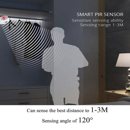 1m Wireless PIR Motion Sensor LED Strip Light 12V Smart Stair Cabinet Wall Lamp, EU plug(Warm white Light)-garmade.com