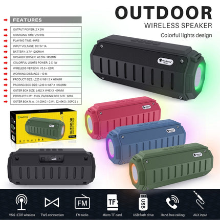 NewRixing NR-905 TWS Portable Bluetooth Speaker with Flashlight, Support TF Card / FM / 3.5mm AUX / U Disk / Hands-free Call(Green)-garmade.com