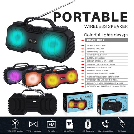 NewRixing NR-2029FMD TWS LED Flashlight Bluetooth Speaker, Support TF Card / FM / 3.5mm AUX / U Disk / Hands-free Calling(Black)-garmade.com