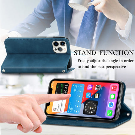 Retro Skin Feel Business Magnetic Horizontal Flip Leather Case with Holder & Card Slots & Wallet & Photo Frame For iPhone 12 Pro Max(Blue)-garmade.com