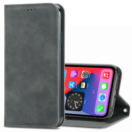 Retro Skin Feel Business Magnetic Horizontal Flip Leather Case with Holder & Card Slots & Wallet & Photo Frame For iPhone 12 Pro Max(Grey)-garmade.com