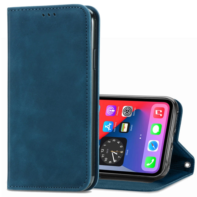Retro Skin Feel Business Magnetic Horizontal Flip Leather Case with Holder & Card Slots & Wallet & Photo Frame For iPhone 12 mini(Blue)-garmade.com