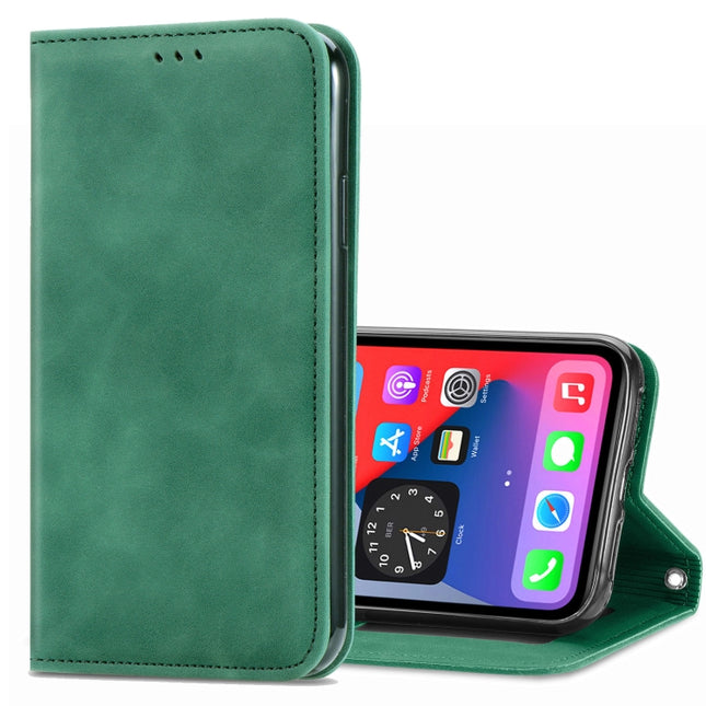 Retro Skin Feel Business Magnetic Horizontal Flip Leather Case with Holder & Card Slots & Wallet & Photo Frame For iPhone 12 mini(Green)-garmade.com