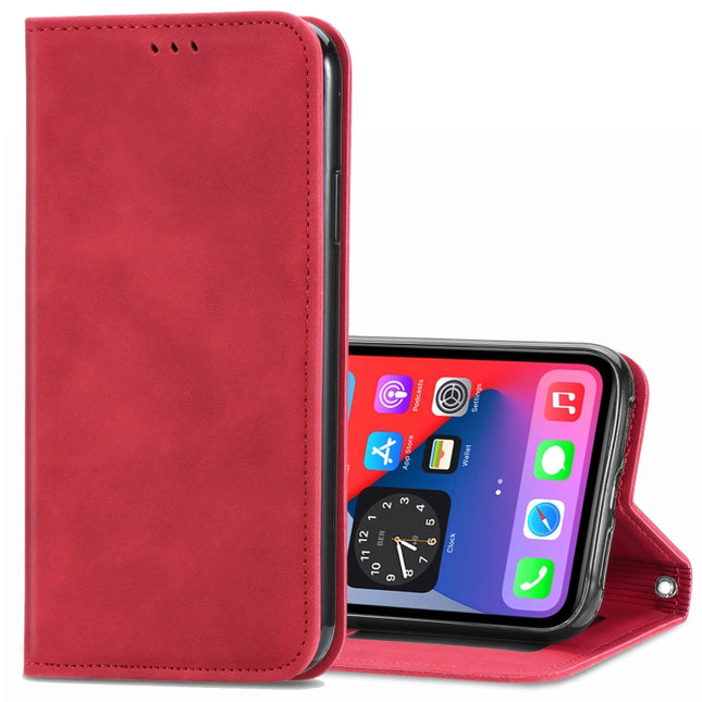 Retro Skin Feel Business Magnetic Horizontal Flip Leather Case with Holder & Card Slots & Wallet & Photo Frame For iPhone 12 mini(Red)-garmade.com