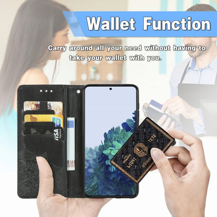 For Samsung Galaxy S21 5G Mandala Flower Embossed Horizontal Flip Leather Case with Holder & Three Card Slots & Wallet & Lanyard(Black)-garmade.com