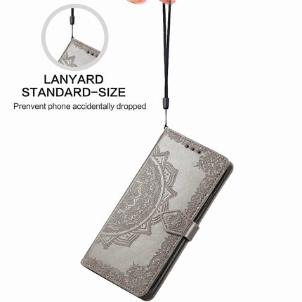 For Samsung Galaxy S21 5G Mandala Flower Embossed Horizontal Flip Leather Case with Holder & Three Card Slots & Wallet & Lanyard(Grey)-garmade.com
