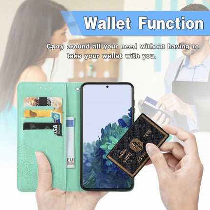 For Samsung Galaxy S21 5G Mandala Flower Embossed Horizontal Flip Leather Case with Holder & Three Card Slots & Wallet & Lanyard(Green)-garmade.com